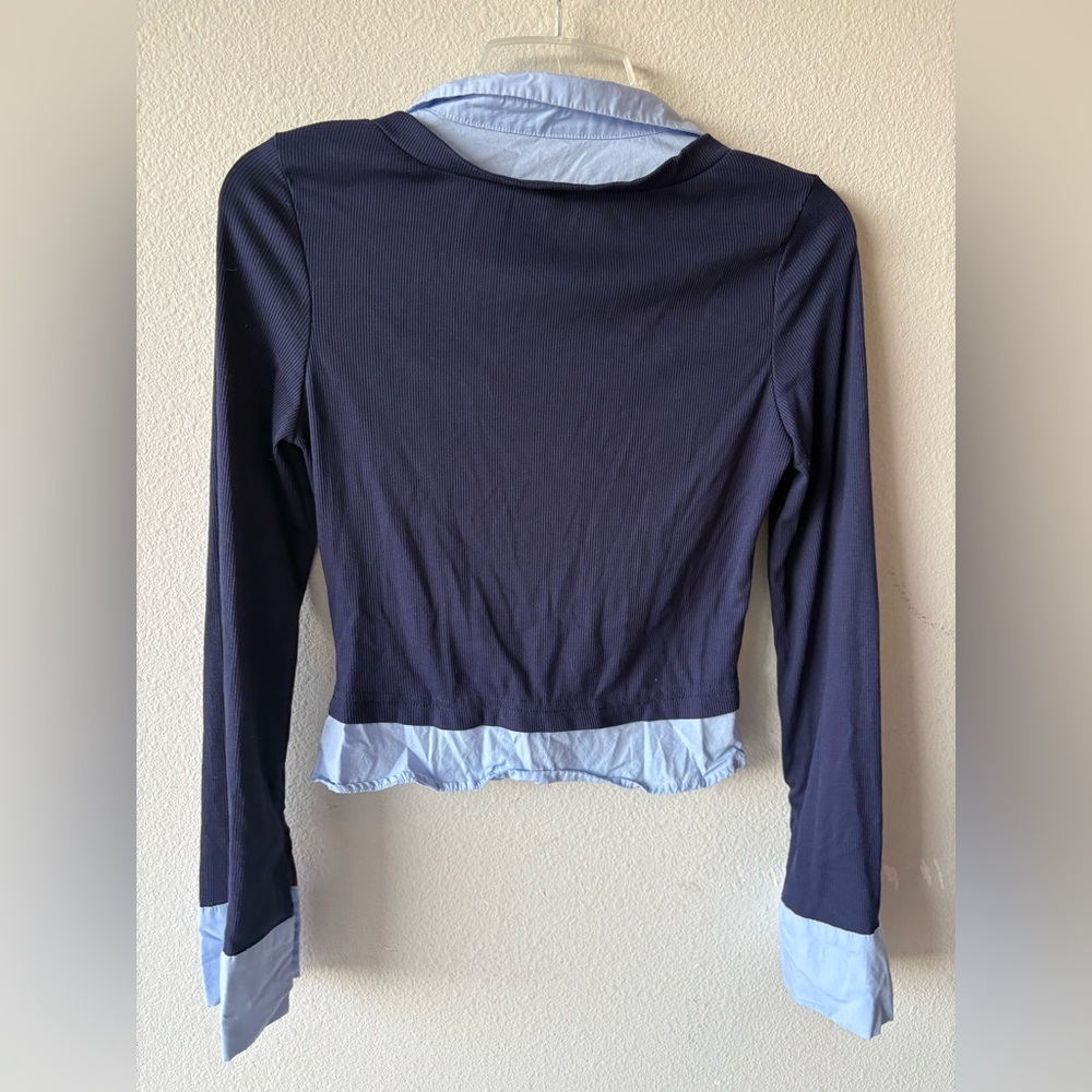 Navy and Light Blue layered Button-Up Cardigan - Picture 4 of 4